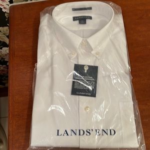 Lands End white shirt Sleeve no iron pinpoint Oxford dress shirt